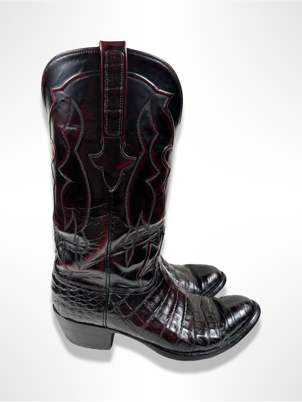 LUCCHESE handmade classics black cherry caiman belly western boots